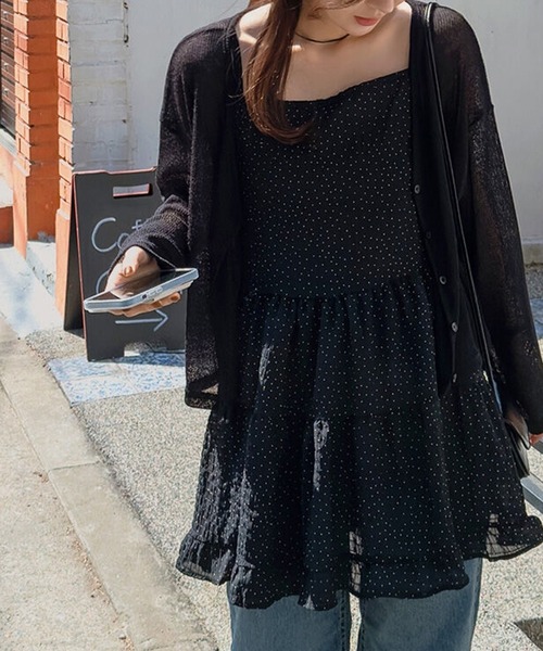 leune(ルネ)の「ドットティアードキャミワンピース(ワンピース・レディース・ブラック・FREE)」の6枚目の写真