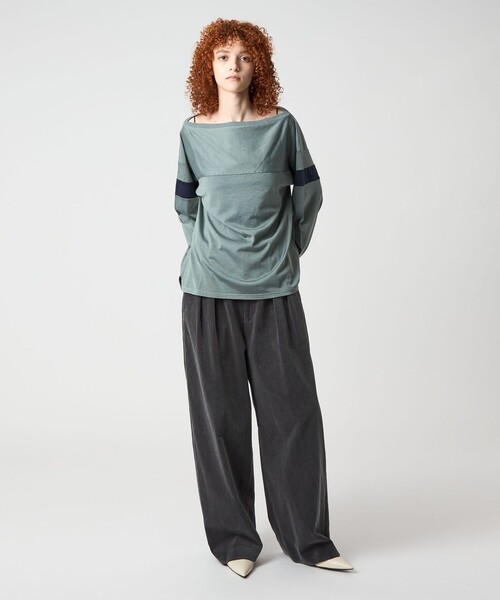 6(ROKU)＞コットン レーヨン フットボール オフショルダー