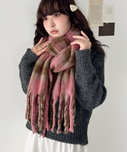 セール】ボリュームフリンジチェックマフラー（マフラー）｜SOLLON