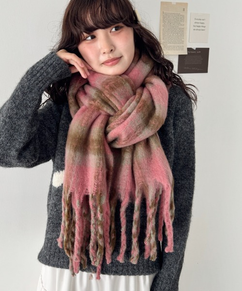 セール】ボリュームフリンジチェックマフラー（マフラー）｜SOLLON