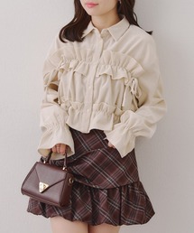 胸リボンチェックシャツ