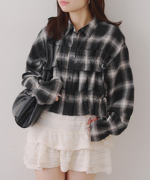 Another Branch olive des olive(アナザーブランチオリーブデオリーブ)の「胸リボンチェックシャツ(シャツ/ブラウス・レディース・ブルー/オフホワイト/スミクロ/ボルドー/アイボリー/ブラック・FREE)」の3枚目の写真