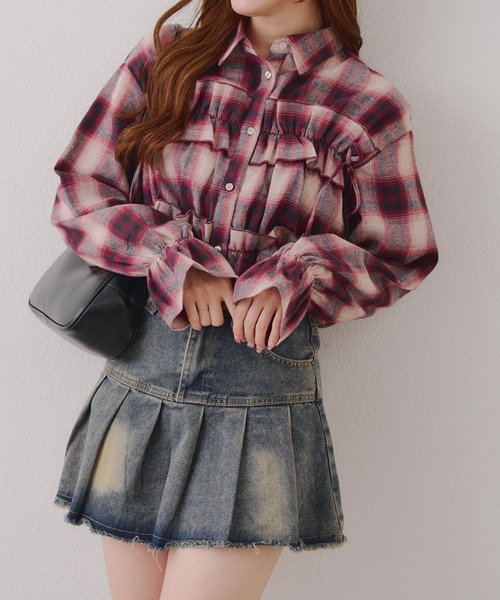 Another Branch olive des olive(アナザーブランチオリーブデオリーブ)の「胸リボンチェックシャツ(シャツ/ブラウス・レディース・ブルー/オフホワイト/スミクロ/ボルドー/アイボリー/ブラック・FREE)」の17枚目の写真