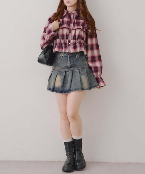 Another Branch olive des olive(アナザーブランチオリーブデオリーブ)の「胸リボンチェックシャツ(シャツ/ブラウス・レディース・ブルー/オフホワイト/スミクロ/ボルドー/アイボリー/ブラック・FREE)」の18枚目の写真