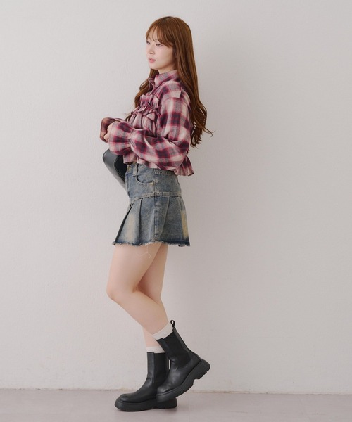 Another Branch olive des olive(アナザーブランチオリーブデオリーブ)の「胸リボンチェックシャツ(シャツ/ブラウス・レディース・ブルー/オフホワイト/スミクロ/ボルドー/アイボリー/ブラック・FREE)」の19枚目の写真