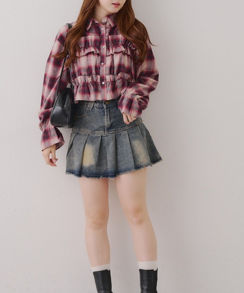 Another Branch olive des olive(アナザーブランチオリーブデオリーブ)の「胸リボンチェックシャツ(シャツ/ブラウス・レディース・ブルー/オフホワイト/スミクロ/ボルドー/アイボリー/ブラック・FREE)」の20枚目の写真