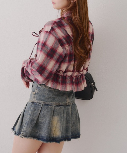 Another Branch olive des olive(アナザーブランチオリーブデオリーブ)の「胸リボンチェックシャツ(シャツ/ブラウス・レディース・ブルー/オフホワイト/スミクロ/ボルドー/アイボリー/ブラック・FREE)」の21枚目の写真