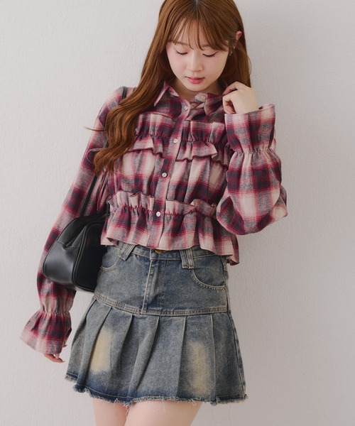 Another Branch olive des olive(アナザーブランチオリーブデオリーブ)の「胸リボンチェックシャツ(シャツ/ブラウス・レディース・ブルー/オフホワイト/スミクロ/ボルドー/アイボリー/ブラック・FREE)」の16枚目の写真