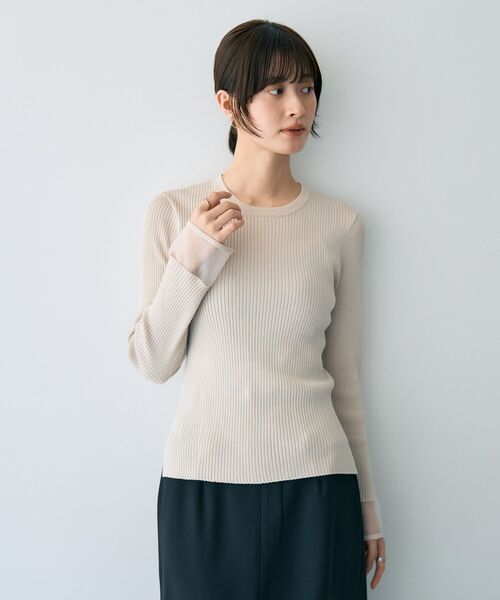 YECCA VECCA（イェッカヴェッカ）の「袖口シアーリブニット（ニット/セーター・レディース・ベージュ/ライトグリーン/ライトベージュ/ブラック・FREE）」の9枚目の写真