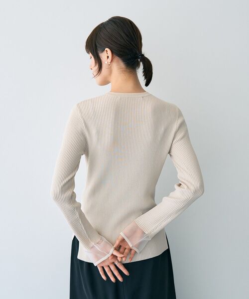 YECCA VECCA（イェッカヴェッカ）の「袖口シアーリブニット（ニット/セーター・レディース・ベージュ/ライトグリーン/ライトベージュ/ブラック・FREE）」の13枚目の写真