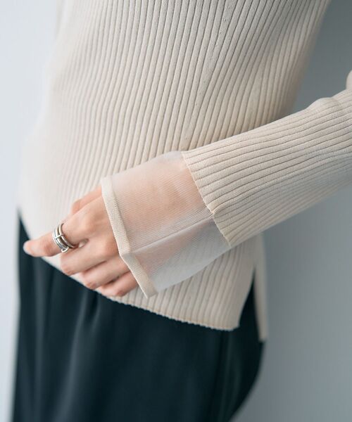 YECCA VECCA（イェッカヴェッカ）の「袖口シアーリブニット（ニット/セーター・レディース・ベージュ/ライトグリーン/ライトベージュ/ブラック・FREE）」の15枚目の写真