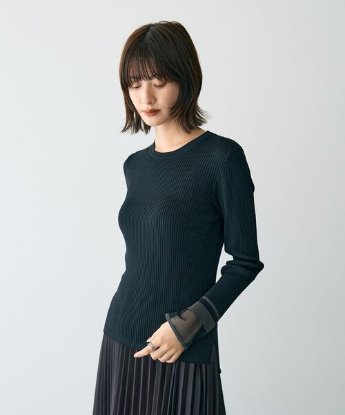 YECCA VECCA（イェッカヴェッカ）の「袖口シアーリブニット（ニット/セーター・レディース・ベージュ/ライトグリーン/ライトベージュ/ブラック・FREE）」の22枚目の写真