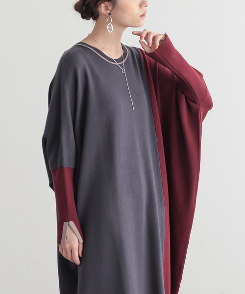 n'OrLABEL（ノアールレーベル）の「『配色アシメニットドルマンワンピース』（ワンピース・レディース・ブラック/チャコール・FREE）」の3枚目の写真