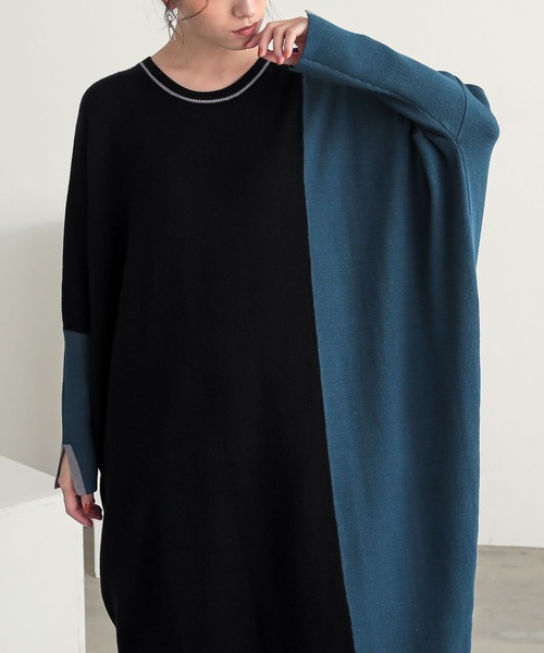 n'OrLABEL（ノアールレーベル）の「『配色アシメニットドルマンワンピース』（ワンピース・レディース・ブラック/チャコール・FREE）」の12枚目の写真