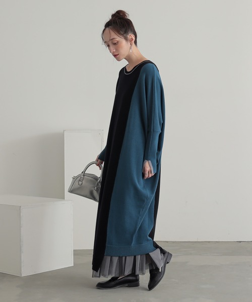 n'OrLABEL（ノアールレーベル）の「『配色アシメニットドルマンワンピース』（ワンピース・レディース・ブラック/チャコール・FREE）」の7枚目の写真