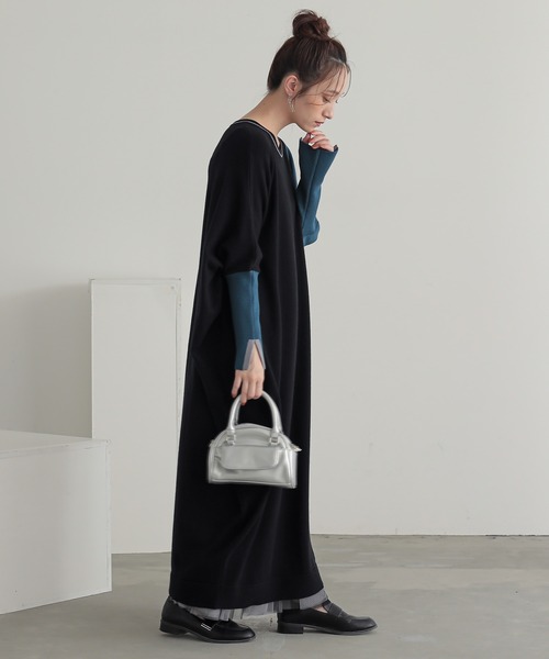 n'OrLABEL（ノアールレーベル）の「『配色アシメニットドルマンワンピース』（ワンピース・レディース・ブラック/チャコール・FREE）」の9枚目の写真
