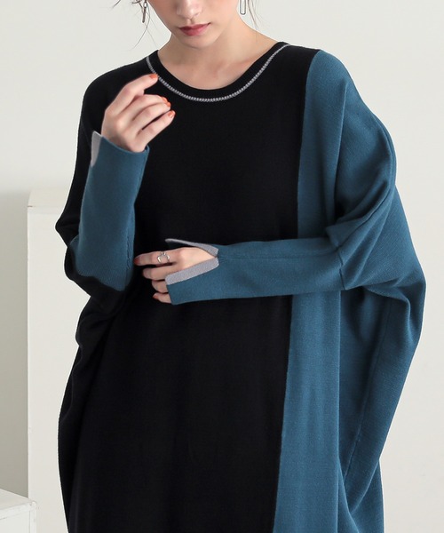 n'OrLABEL（ノアールレーベル）の「『配色アシメニットドルマンワンピース』（ワンピース・レディース・ブラック/チャコール・FREE）」の11枚目の写真