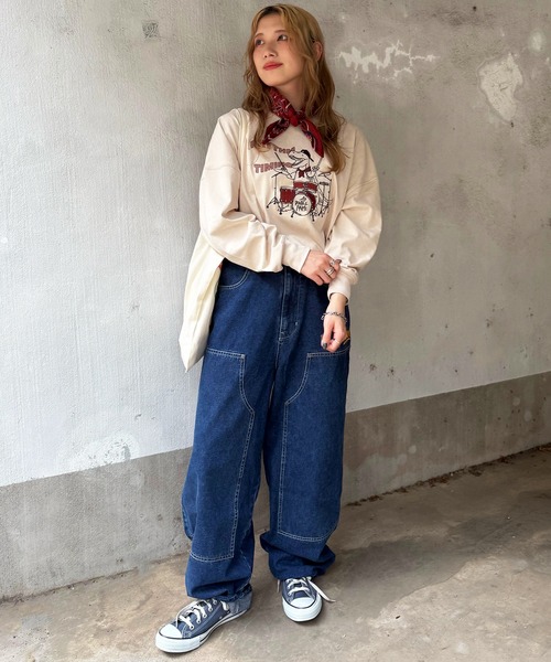 DOUBLE NAME（ダブルネーム）の「バンドを組みたい恐竜刺しゅうロンTEE（Tシャツ/カットソー・レディース・レッド/ブラック/オフホワイト/ネイビー・FREE）」の6枚目の写真