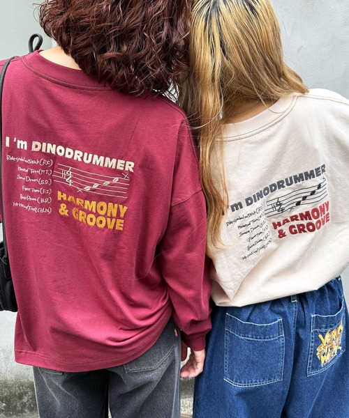 DOUBLE NAME（ダブルネーム）の「バンドを組みたい恐竜刺しゅうロンTEE（Tシャツ/カットソー・レディース・レッド/ブラック/オフホワイト/ネイビー・FREE）」の8枚目の写真