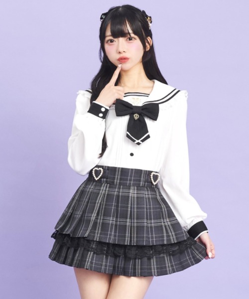 Secret Honey(シークレットハニー)の「プリーツティアードスカート(スカート・レディース・ワインレッド/グレー・MEDIUM)」の2枚目の写真