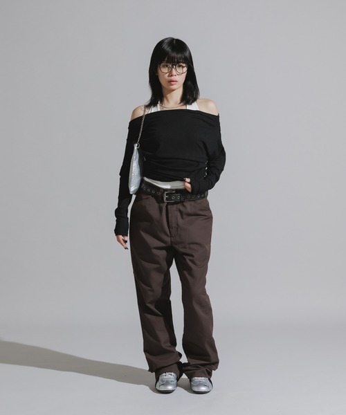 Chick（チック）の「Faux Layered Off-Shoulder Tops / フェイクレイヤード  オフショルダートップス（Tシャツ/カットソー・レディース・ブラック/ブラウン/グレー・FREE）」の9枚目の写真