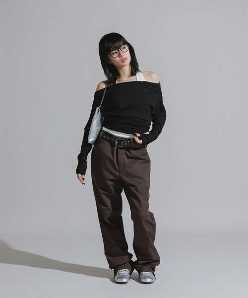 Chick（チック）の「Faux Layered Off-Shoulder Tops / フェイクレイヤード  オフショルダートップス（Tシャツ/カットソー・レディース・ブラック/ブラウン/グレー・FREE）」の11枚目の写真