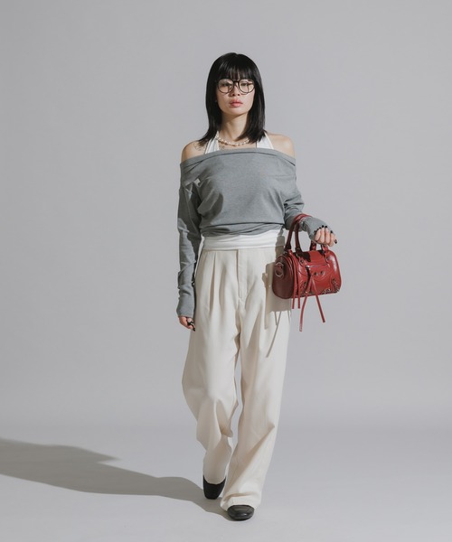 Chick（チック）の「Faux Layered Off-Shoulder Tops / フェイクレイヤード  オフショルダートップス（Tシャツ/カットソー・レディース・ブラック/ブラウン/グレー・FREE）」の17枚目の写真