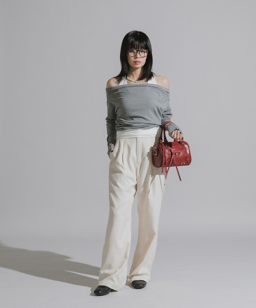 Chick（チック）の「Faux Layered Off-Shoulder Tops / フェイクレイヤード  オフショルダートップス（Tシャツ/カットソー・レディース・ブラック/ブラウン/グレー・FREE）」の18枚目の写真