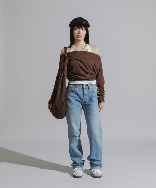 Chick（チック）の「Faux Layered Off-Shoulder Tops / フェイクレイヤード  オフショルダートップス（Tシャツ/カットソー・レディース・ブラック/ブラウン/グレー・FREE）」の22枚目の写真