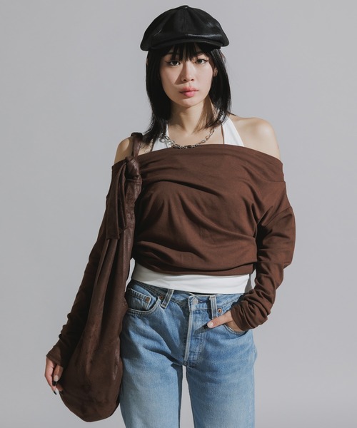 Chick（チック）の「Faux Layered Off-Shoulder Tops / フェイクレイヤード  オフショルダートップス（Tシャツ/カットソー・レディース・ブラック/ブラウン/グレー・FREE）」の19枚目の写真