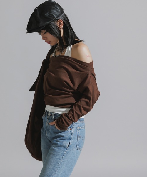 Chick（チック）の「Faux Layered Off-Shoulder Tops / フェイクレイヤード  オフショルダートップス（Tシャツ/カットソー・レディース・ブラック/ブラウン/グレー・FREE）」の20枚目の写真