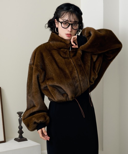 fur zip up short blouson /スタンドカラーファージップアップショート