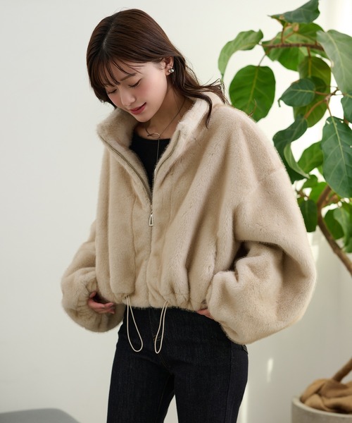 fur zip up short blouson /スタンドカラーファージップアップショート
