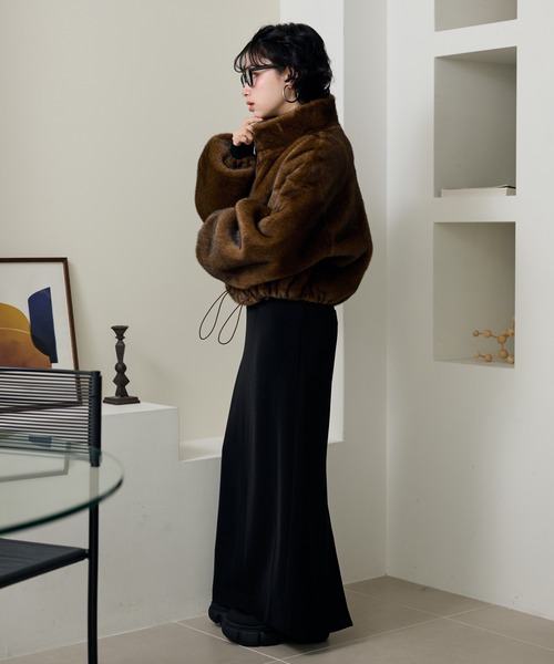 LAULEN（ローレン）の「fur zip up short blouson /スタンドカラーファージップアップショートブルゾン（ブルゾン・レディース・グレー/アイボリー/ブラウン・FREE）」の14枚目の写真