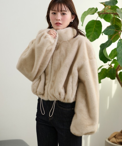 LAULEN（ローレン）の「fur zip up short blouson /スタンドカラーファージップアップショートブルゾン（ブルゾン・レディース・グレー/アイボリー/ブラウン・FREE）」の17枚目の写真