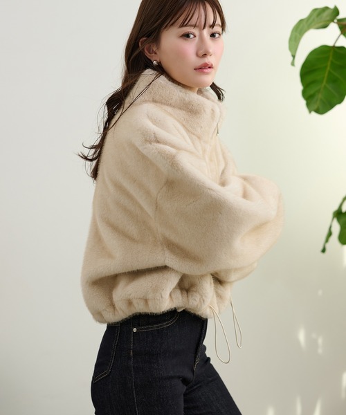 LAULEN（ローレン）の「fur zip up short blouson /スタンドカラーファージップアップショートブルゾン（ブルゾン・レディース・グレー/アイボリー/ブラウン・FREE）」の18枚目の写真