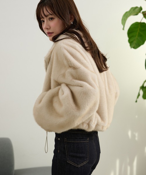 LAULEN（ローレン）の「fur zip up short blouson /スタンドカラーファージップアップショートブルゾン（ブルゾン・レディース・グレー/アイボリー/ブラウン・FREE）」の21枚目の写真