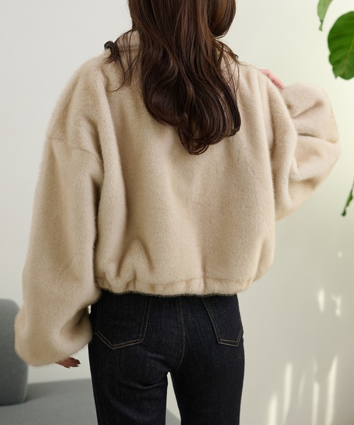 LAULEN（ローレン）の「fur zip up short blouson /スタンドカラーファージップアップショートブルゾン（ブルゾン・レディース・グレー/アイボリー/ブラウン・FREE）」の22枚目の写真