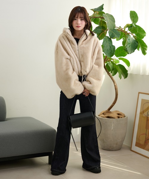 fur zip up short blouson /スタンドカラーファージップアップショート