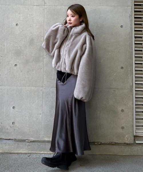 fur zip up short blouson /スタンドカラーファージップアップショート