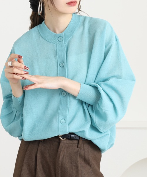 Brownie（ブラウニー）の「シアーニットカーディガン（カーディガン/ボレロ・レディース・ターコイズブルー/ブラック/アイボリー/ライム・FREE）」の4枚目の写真