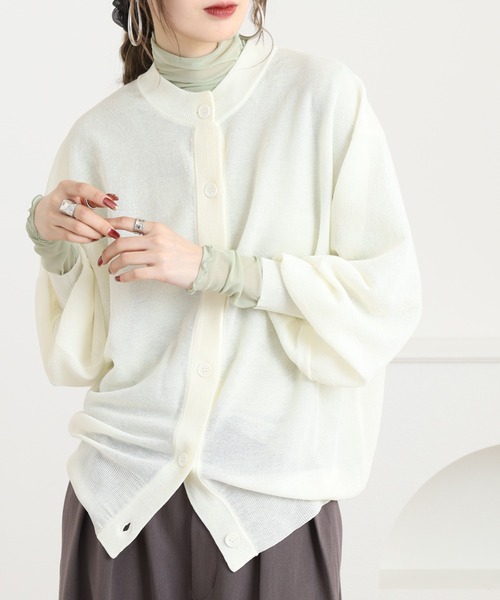 Brownie（ブラウニー）の「シアーニットカーディガン（カーディガン/ボレロ・レディース・ターコイズブルー/ブラック/アイボリー/ライム・FREE）」の9枚目の写真