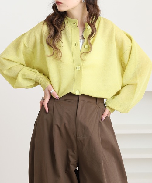 Brownie（ブラウニー）の「シアーニットカーディガン（カーディガン/ボレロ・レディース・ターコイズブルー/ブラック/アイボリー/ライム・FREE）」の6枚目の写真