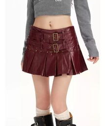 A'GEM/9 × .kom 『.KOM/ドットケーオーエム』Y2K Double Belt Leather Skirt/Y2K ダブルベルトレザースカート
