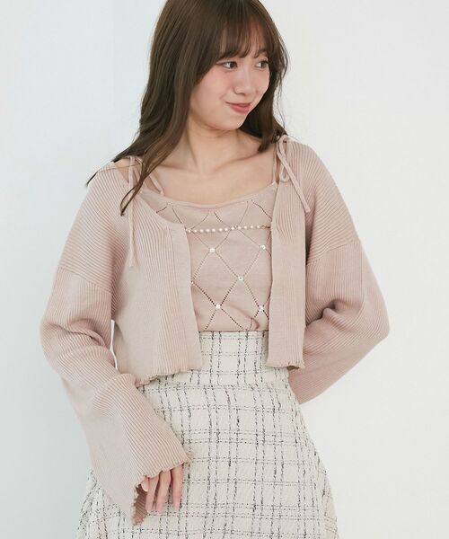 MAJESTIC LEGON（マジェスティックレゴン）の「ダイヤ柄ビジューキャミセットカーデ（カーディガン/ボレロ・レディース・ピンク/グレー/アイボリー/ブラック・MEDIUM）」の4枚目の写真