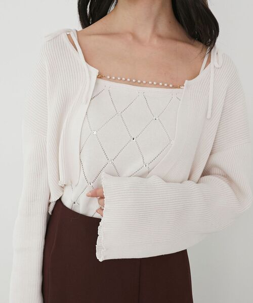 MAJESTIC LEGON（マジェスティックレゴン）の「ダイヤ柄ビジューキャミセットカーデ（カーディガン/ボレロ・レディース・ピンク/グレー/アイボリー/ブラック・MEDIUM）」の14枚目の写真