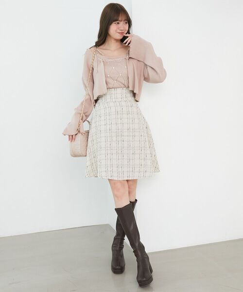 MAJESTIC LEGON（マジェスティックレゴン）の「ダイヤ柄ビジューキャミセットカーデ（カーディガン/ボレロ・レディース・ピンク/グレー/アイボリー/ブラック・MEDIUM）」の9枚目の写真