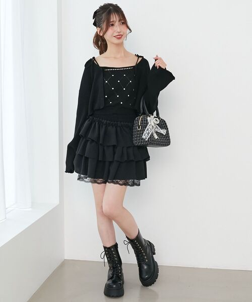 MAJESTIC LEGON（マジェスティックレゴン）の「ダイヤ柄ビジューキャミセットカーデ（カーディガン/ボレロ・レディース・ピンク/グレー/アイボリー/ブラック・MEDIUM）」の22枚目の写真