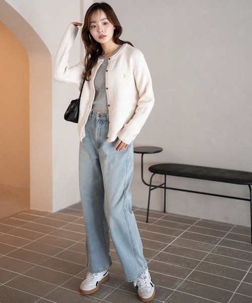 U.S. POLO ASSN.（ユーエスポロアッスン）の「∴WEGO/U.S. POLO ASSN.別注 微起毛カーディガン（カーディガン/ボレロ・レディース・グレー/アイボリー/ブラウン/ライトピンク・FREE）」の5枚目の写真