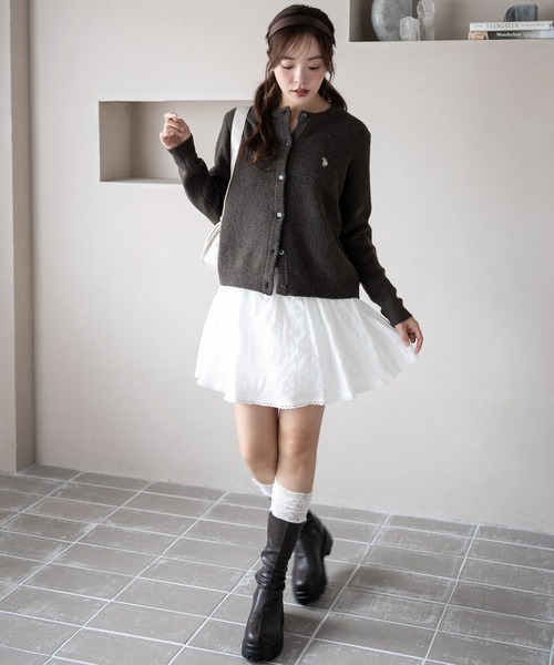 U.S. POLO ASSN.（ユーエスポロアッスン）の「∴WEGO/U.S. POLO ASSN.別注 微起毛カーディガン（カーディガン/ボレロ・レディース・グレー/アイボリー/ブラウン/ライトピンク・FREE）」の7枚目の写真